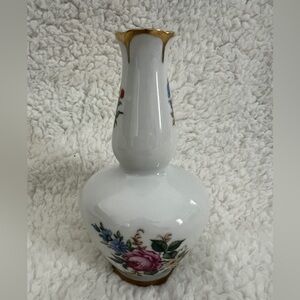 Vintage Mini Porcelain Vase Small Flowers Floral with Gold Trim Pink Blue Yellow